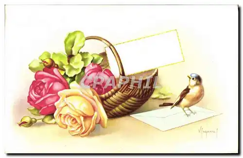 Cartes postales Fantaisie Fleurs Oiseau