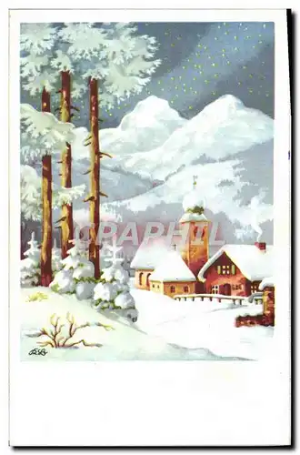 Cartes postales Fantaisie Eglise sous la neige