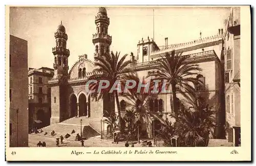 Cartes postales Alger La Cathedrale Et Le Palais Du Gouverneur