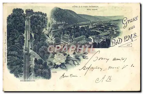Cartes postales Gruss Aus Bad Ems Malbergbahn Hotel Z O Vier Thrumen Carte 1899