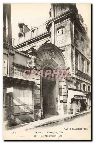 Cartes postales Paris D&#39Autrefois Rue Du Temple Hotel De Montmort