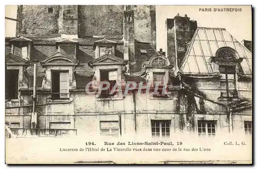 Cartes postales Paris Rue des Lions Saint Paul Lucarnes de l&#39hotel de la Vieuville vues dans une cour de la r