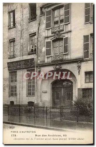 Cartes postales Paris D&#39Autrefois Rue Des Archives Ancienne rue de l&#39homme arme Beau portail 18eme