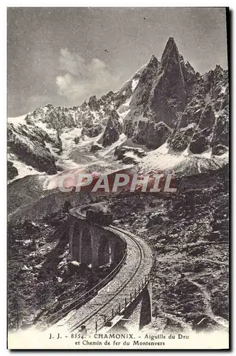 Cartes postales Chamonix Aiguille du Dru et Chemin de Fer du Montenvers Train