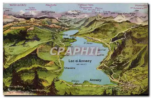 Cartes postales Lac d&#39Annecy Publicite Annecy Grands Magasins des Dames de France Les Mouettes canots Autos T
