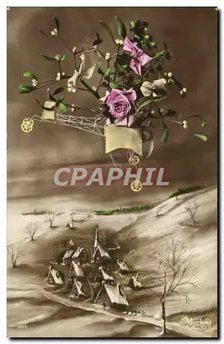 Cartes postales Fantaisie Avion Fleurs