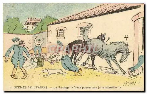 Cartes postales Fantaisie Scenes militaires Le pansage Chevaux Jarry