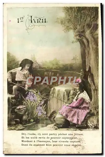 Cartes postales Fantaisie Enfants 1er avril Peche