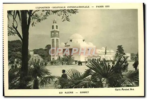 Cartes postales Exposition Coloniale Internationale Paris 1931 Algerie Minaret