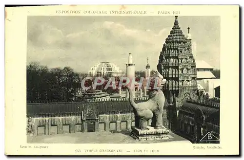 Cartes postales Exposition Coloniale Internationale Paris 1931 Temple d&#39Angkor Vat Lion et tour