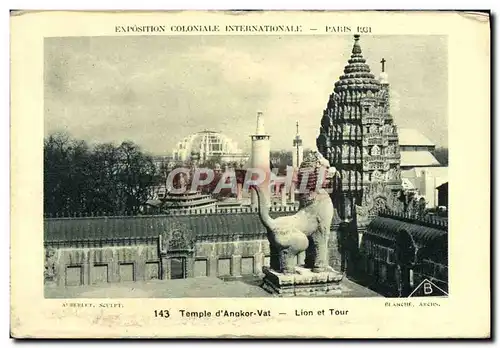 Cartes postales Exposition Coloniale Internationale Paris 1931 Temple d'angkor Vat Lion et tour
