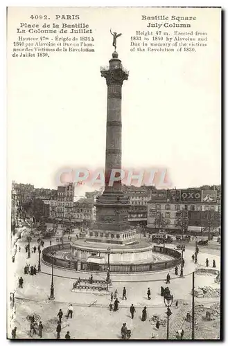 Cartes postales Paris Place De La Bastille La Colonne De Juillet