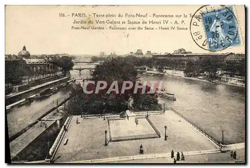 Ansichtskarte AK Paris Terre Plein Du Pont Neuf Panorama Sur La Seine Jardin Du Vert Galant Et Statue De Henri IV