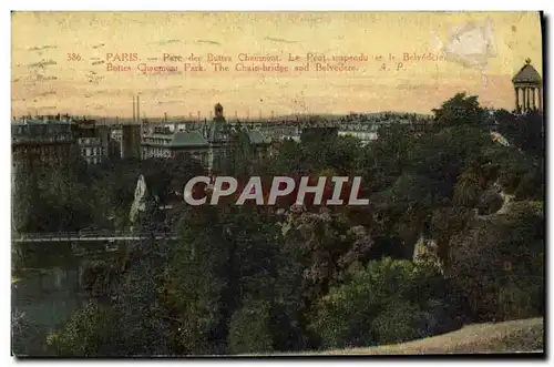 Cartes postales Paris Parc Des Buttes Chaumont Le Pont suspendu et le Belvedere