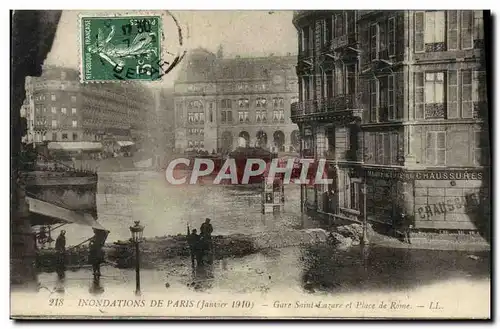 Cartes postales Inondations De Paris Gare Saint Lazare Et Place De Rome