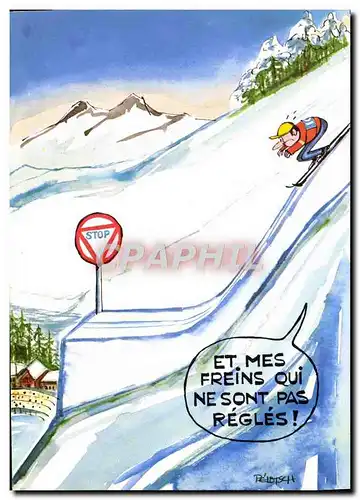 Cartes postales moderne Et Mes Freins Qui Ne Sont Pas Regles Ski