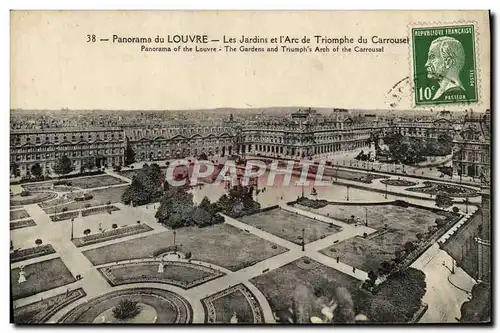 Cartes postales Paris Panorama du Louvre Les Jardins et L&#39Arc de Triomphe du Carrousel