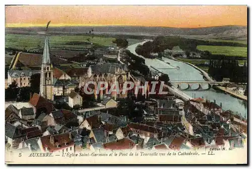 Cartes postales Auxerre L'Eglise Saint Germain et le Pont la Tournelle Vue De La Cathedrale