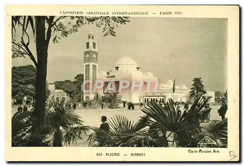 Cartes postales Exposition Coloniale Internationale Paris 1931 Algerie Minaret