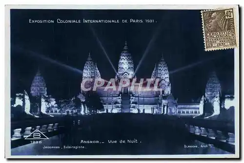 Cartes postales Exposition Coloniale Internationale De Paris Angkor Vue De Nuit