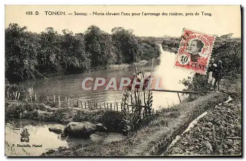 Cartes postales Tonkin Sontay Noria Elevant l&#39Eau Pour l&#39Arrosage Des Rizieres Pres De Tong Vietnam Indoch