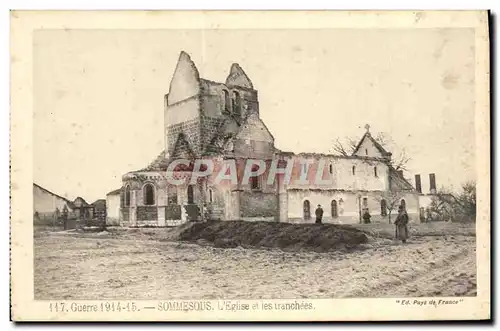 Cartes postales Guerre Sommesous L&#39Eglise Et Les Tranchees