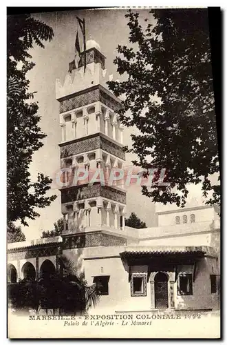 Cartes postales Marseille Exposition Coloniale 1922 Palais de l&#39Algerie Le minaret