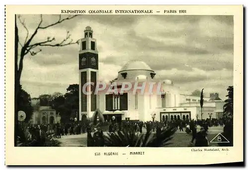 Cartes postales Exposition Coloniale Internationale Paris 1931 Algerie Minaret