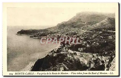 Cartes postales Monaco Monte Carlo Vue Prise de La Route de Menton