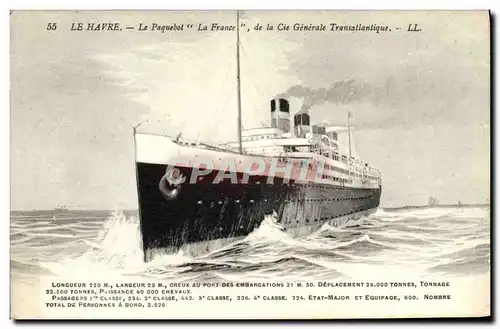 Cartes postales Le Havre Le Paquebot Le France Bateau