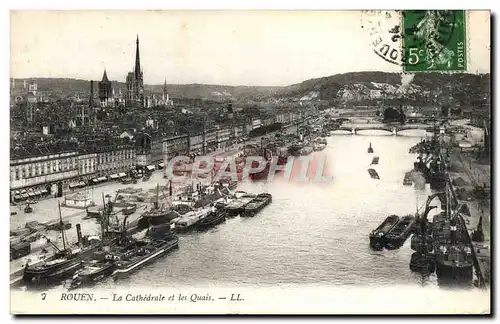 Cartes postales Rouen La Cathedrale et les Quais Bateaux