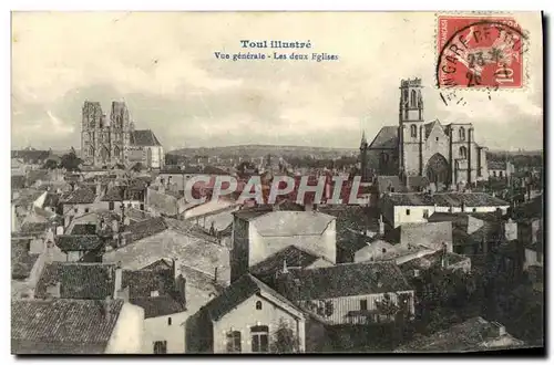 Cartes postales Toul illustre Vue Generale Les deux eglises