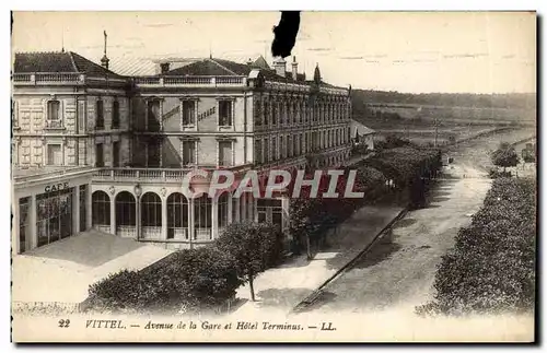 Cartes postales Vittel Avenue de la Gare et Hotel Terminus