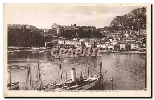 Cartes postales Monaco Le Port et la Condamine Vue sur le palais du prince Bateau
