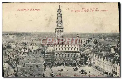 Cartes postales Souvenir d'Arras L'Hotel De Ville Vue Prise De l'Eglise St Jean Baptiste