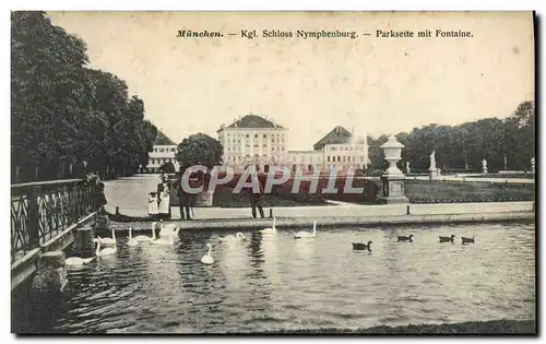 Cartes postales Munchen Kgl Schloss Nymphenburg Parkseite Mit Fontaine