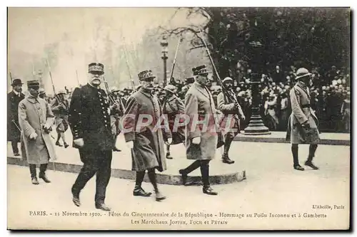 Ansichtskarte AK Paris Fetes Du Cinquantenaire De LA Republique Hommage Au Poilu inconnu e a Gambetta Joffre Foch