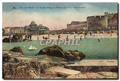 Cartes postales St Malo La Grande Plage Le Casino Et a Tour Des Moulins