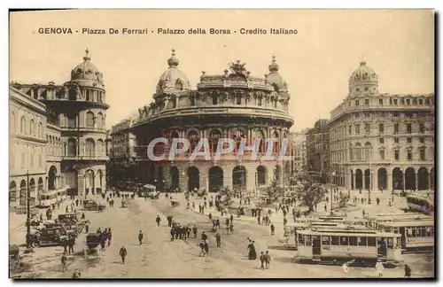 Cartes postales Genova Plazza De Ferrari Palazzo Della Borsa Credito Italiano Tramway