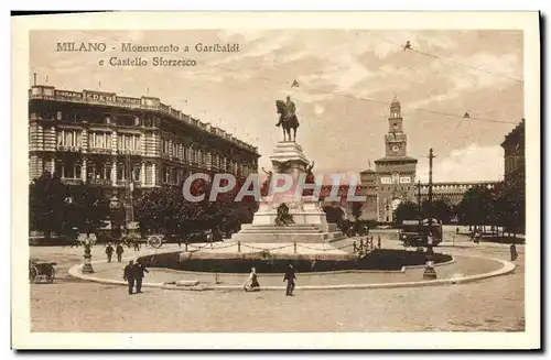 Cartes postales Milano Monumento A Garbaldi E Castello Sforzesco