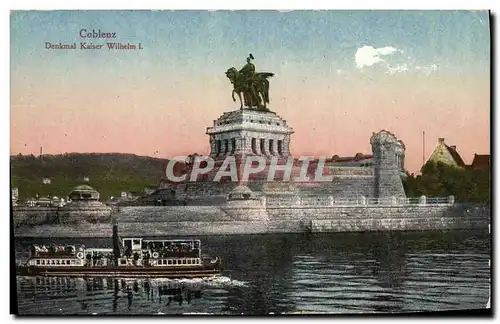 Ansichtskarte AK Coblenz Denkmal kaiser Wilhelm I Bateau