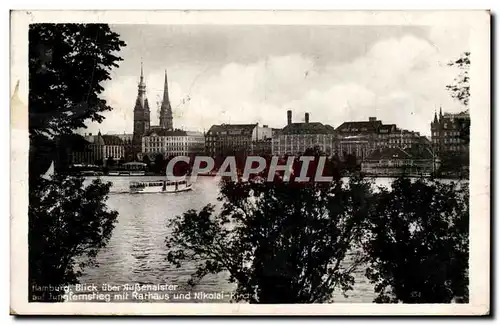 Cartes postales Hamburg Blick uber Ausenaister Mit Rathaus Und Nikolai Kirche