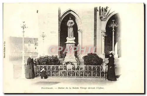 Ansichtskarte AK Pontmain Statue de la Sainte Vierge devant l&#39Eglise