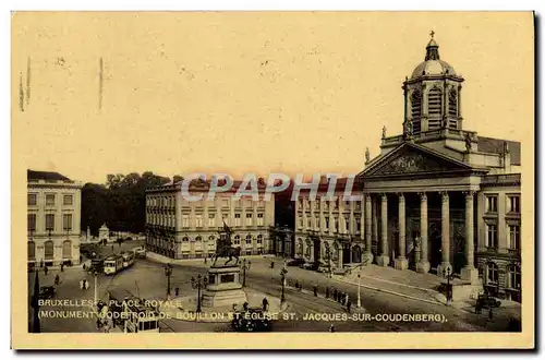 Cartes postales Bruxelles Place Royale Monument Godefroid de Bouillon et eglise St Jacques sur Coudenberg