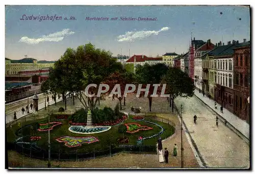 Ansichtskarte AK Ludwigshafen marktplatz mit Schiller Denkaml