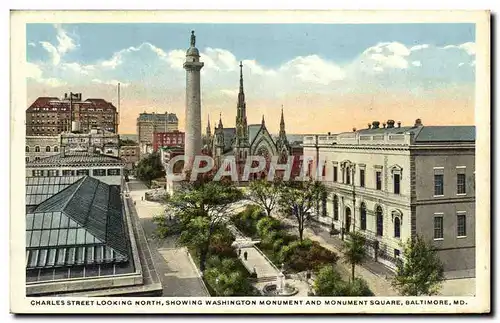Cartes postales Charles Street Looking North Showing Washington Monument And Monument Square Baltimore