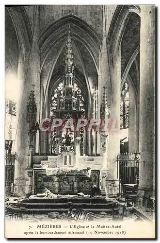 Cartes postales Mezieres L&#39Eglise et le Maitre Autel apres le bombardement allemand Militaira 1918