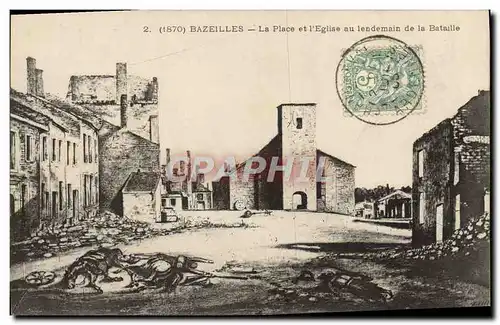 Cartes postales Bazeilles La Place et l&#39Eglise au lendemain de la Bataille Militaria