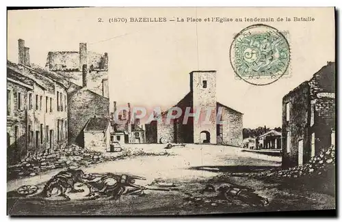 Cartes postales Bazeilles La Place et l'Eglise au lendemain de la Bataille Militaria