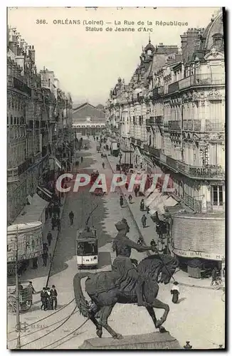 VINTAGE POSTCARD Orleans the Street of the Republic rules of Jeanne D&#39 Arc Tram